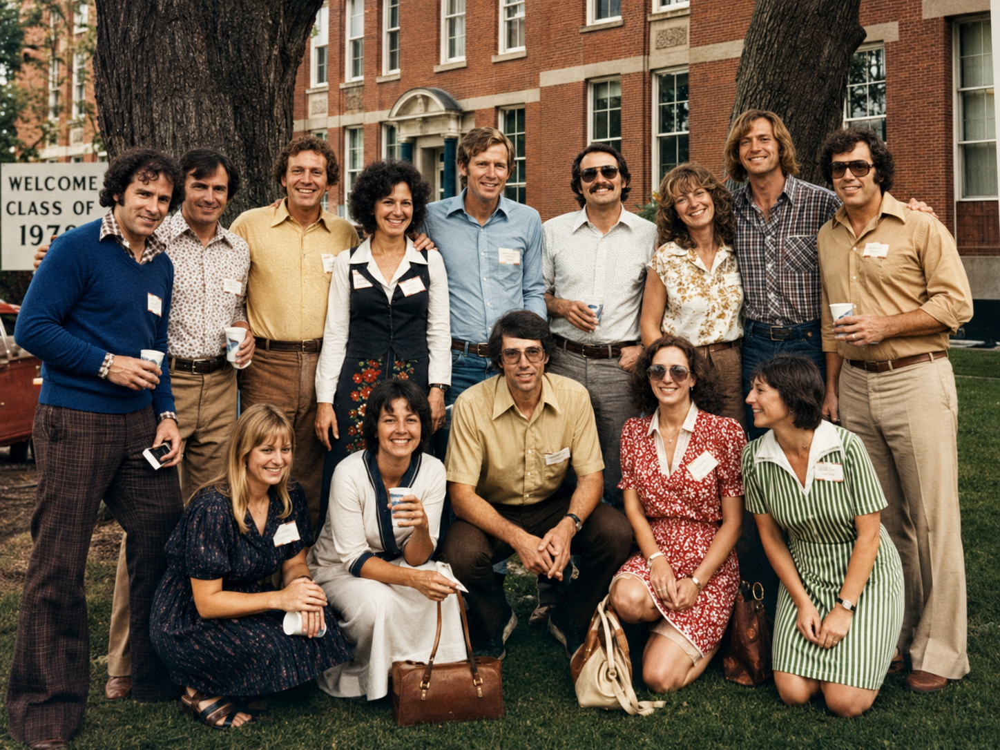The same class-reunion photo after Photomyne restores its color and clarity